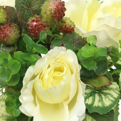 Ramo de rosas / hortensias blancas con frutos rojos 31cm