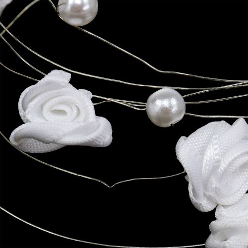 Artículo Guirnalda de alambre con perlas y rosas 120cm blanco