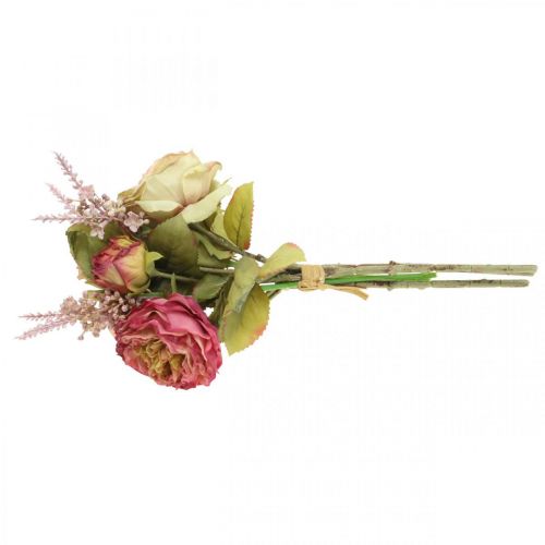 Artículo Ramo de rosas artificiales ramo otoñal rosa, violeta Al. 36 cm