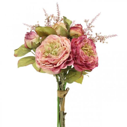 Floristik24 Ramo de rosas artificiales ramo otoñal rosa, violeta Al. 36 cm