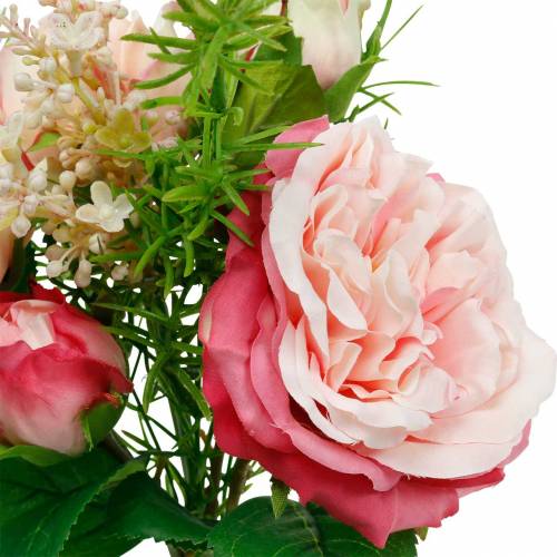 Artículo Ramo de rosas artificiales en un ramo de flores de seda rosa