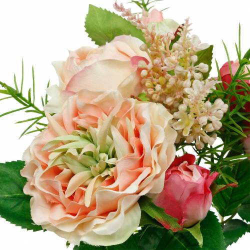 Artículo Ramo de rosas artificiales en un ramo de flores de seda rosa