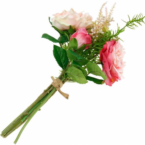 Artículo Ramo de rosas artificiales en un ramo de flores de seda rosa