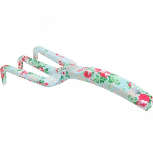 Artículo Rastrillo de mano de metal, rastrillo con motivo de rosa, mini rastrillo L23cm