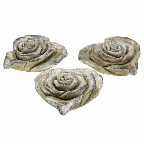 Floristik24 Rosa de hormigón corazón gris, violeta Ø13 H5cm 3 piezas