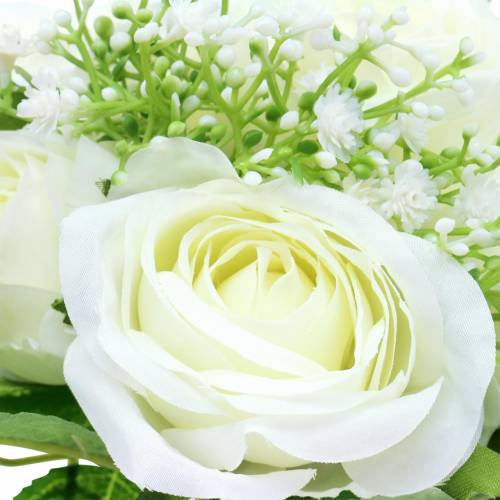 Floristik24 Ramo de rosas con gypsophila blanco 26cm