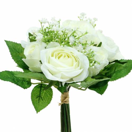 Floristik24 Ramo de rosas con gypsophila blanco 26cm