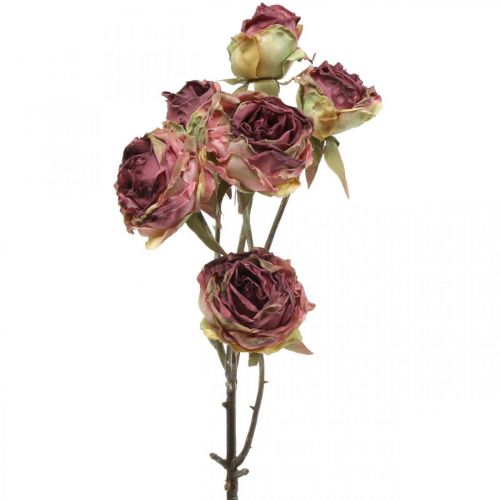 Rosa artificial, decoración de mesa, flor artificial rosa, rama de rosa aspecto antiguo L53cm
