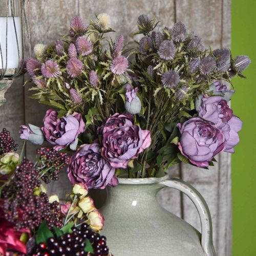 Rama de rosa Flor de seda Decoración de mesa Arte Rosa Púrpura Antiguo L53cm