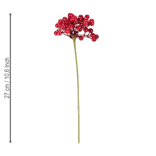 Artículo Rama navideña de decoración de frutos rojos, 27 cm, ramo con 3 piezas