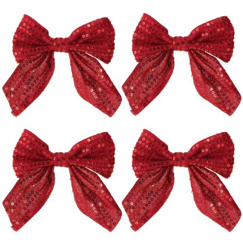 Artículo Lazos de terciopelo rojo para regalo con lentejuelas de 12 cm, 4 unidades