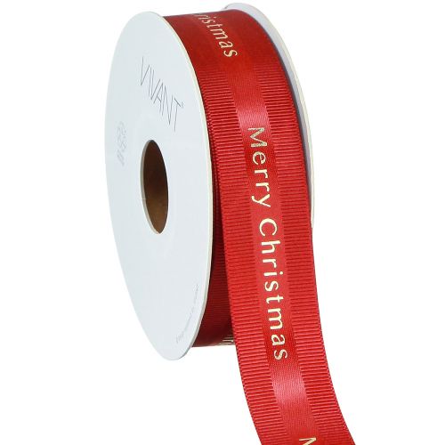 Artículo Cinta navideña roja con inscripción dorada &#39;Merry Christmas&#39;, ancho 25 mm, largo 20 m