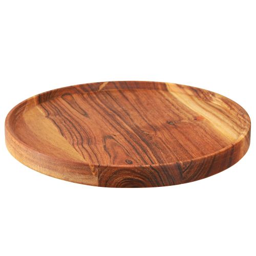 Bandeja redonda de madera de acacia aceitada natural Ø30cm H2,5cm