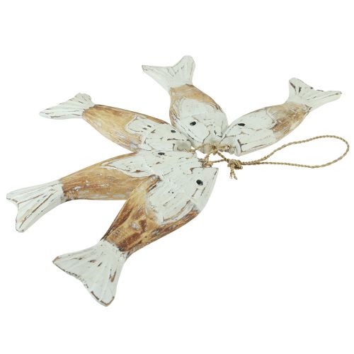 Artículo Percha rústica para peces de madera con 5 peces blanco natural 15cm
