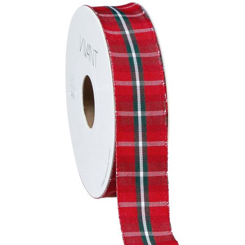 Artículo Cinta rústica a cuadros en rojo para decoración festiva, ancho 25 mm, largo 15 m