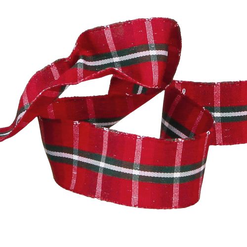 Artículo Cinta rústica a cuadros en rojo para decoración festiva, ancho 25 mm, largo 15 m