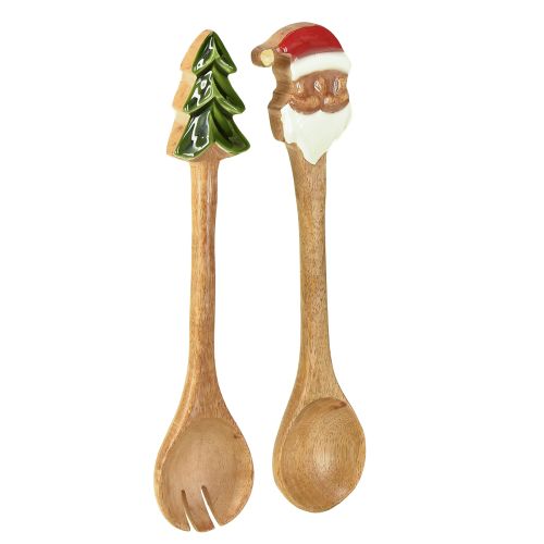 Cubiertos de ensalada de madera para Navidad 28cm juego de 2