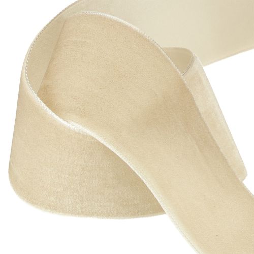 Artículo Cinta de terciopelo, cinta decorativa, cinta de terciopelo para regalo, beige, 40 mm, 8 m