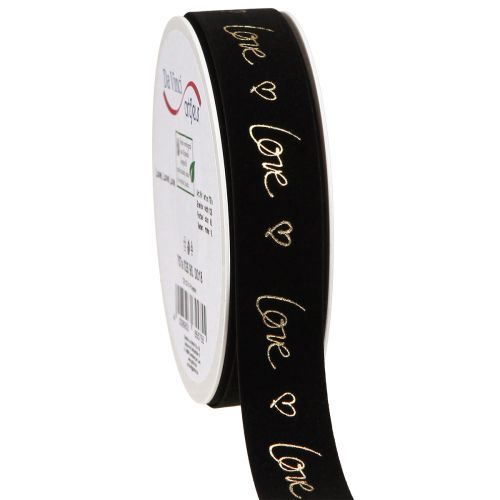 Artículo Cinta de terciopelo Love luto cinta corazones negro dorado 25mm 18m
