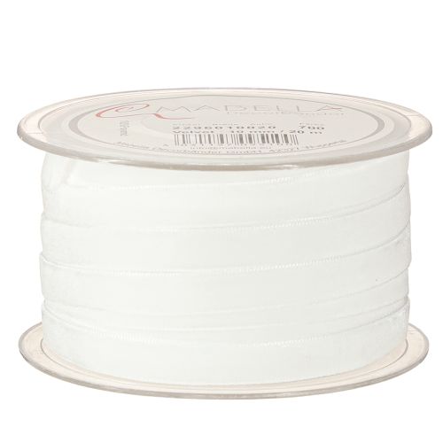 Artículo Cinta de terciopelo blanca, cinta decorativa, cinta de regalo blanca, 10 mm, 20 m