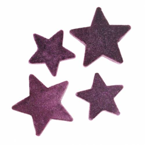 Floristik24 Estrellas decorativas dispersas estrellas de terciopelo flocadas bayas moradas 4/5cm 40 piezas