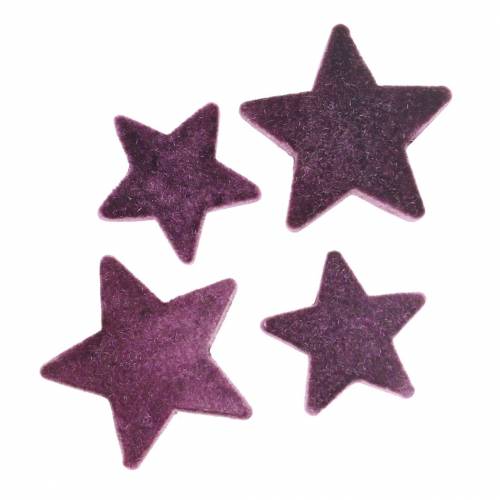 Floristik24 Decoración dispersa estrellas flocadas berenjena 4cm/5cm 40ud