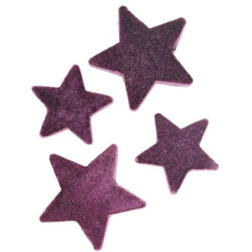 Artículo Estrellas decorativas dispersas estrellas de terciopelo flocado baya morada 4/5cm 40ud