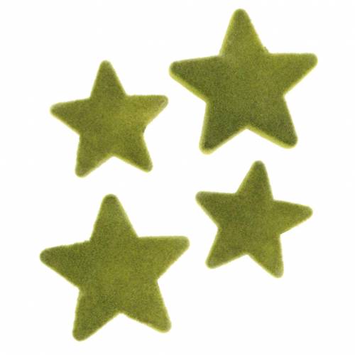 Artículo Scatter decoración estrellas flocadas verde musgo 4cm/5cm 40p