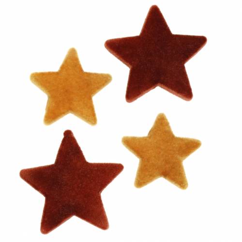 Floristik24 Decoración dispersa mezcla de estrellas curry flocado, rooibos 4cm/5cm 40 piezas