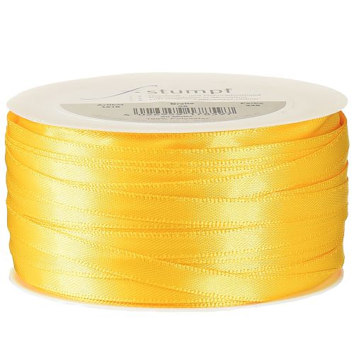 Artículo Cinta de raso para regalo, cinta decorativa estrecha amarilla de 6 mm y 50 m.