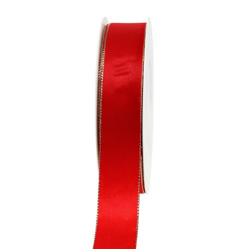 Cinta de raso roja con borde dorado 25mm 40m