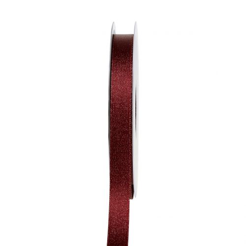 Floristik24 Cinta de raso con mica rojo oscuro 10mm 20m