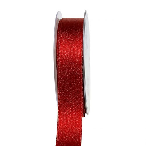 Cinta de raso con mica roja 25mm 20m