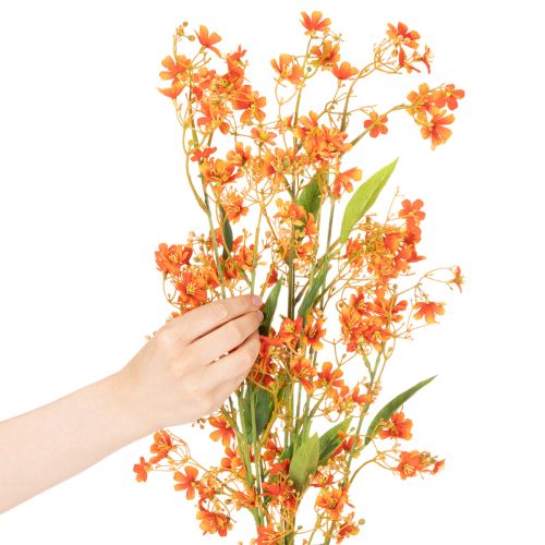 Rama de orquídea artificial naranja con filigrana para decoración de habitaciones, 110 cm, 3 unidades. | Floristik24.es