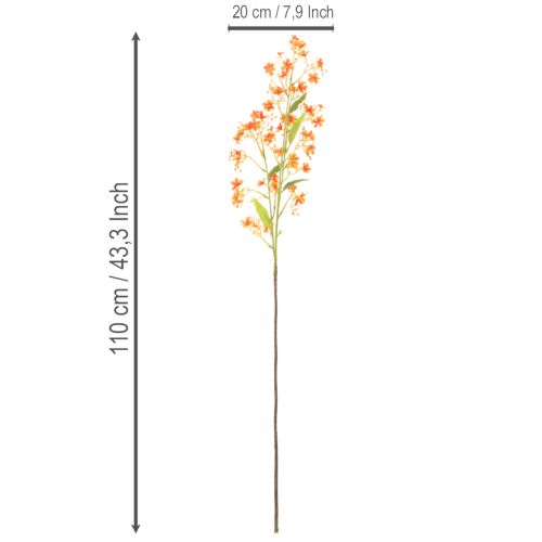 Rama de orquídea artificial naranja con filigrana para decoración de habitaciones, 110 cm, 3 unidades. | Floristik24.es