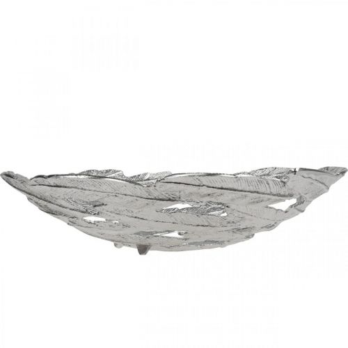 Artículo Cuenco decorativo cuenco de metal plateado plumas Ø37cm H9cm