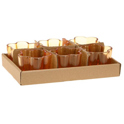 Artículo Portavelas de cristal con forma de flor naranja, Ø7,5 cm, alto 6 cm, 6 unidades