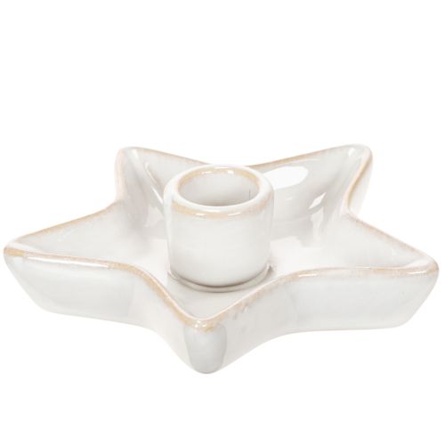 Portavelas de cerámica con forma de estrella, blanco, para velas cónicas, 12 cm, 2 unidades