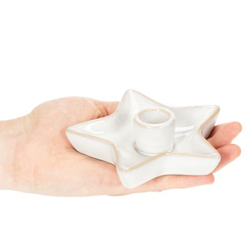 Portavelas de cerámica con forma de estrella, blanco, para velas cónicas, 12 cm, 2 unidades | Floristik24.es