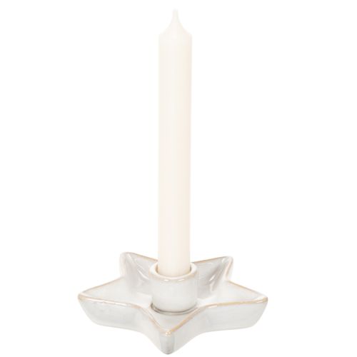 Portavelas de cerámica con forma de estrella, blanco, para velas cónicas, 12 cm, 2 unidades | Floristik24.es