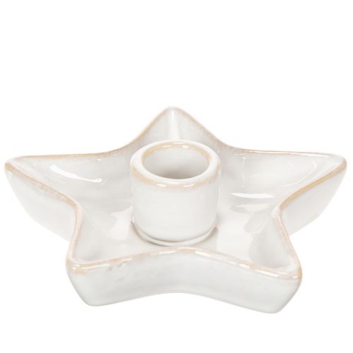 Portavelas de cerámica con forma de estrella, blanco, para velas cónicas, 12 cm, 2 unidades | Floristik24.es