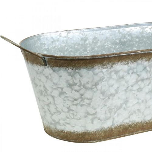 Floristik24 Recipiente de metal para plantar, macetero con asas, florero plateado, pátina L45cm H17.5cm