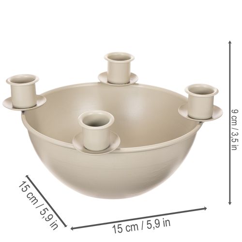 Portavelas con 4 soportes, corona de Adviento moderna, beige, 15 cm | Floristik24.es