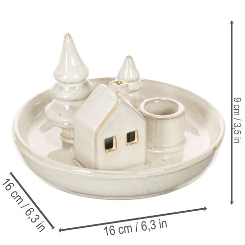 Portavelas decorativo de cerámica con casa y árboles, 16 cm | Floristik24.es