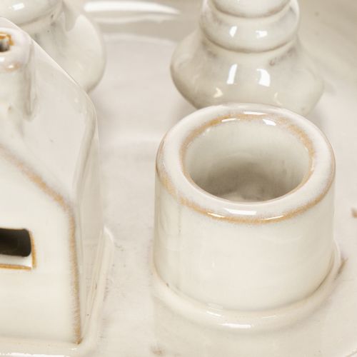 Portavelas decorativo de cerámica con casa y árboles, 16 cm | Floristik24.es