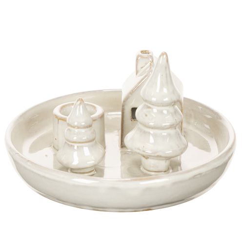 Portavelas decorativo de cerámica con casa y árboles, 16 cm | Floristik24.es