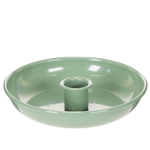 Candelabro decorativo de metal verde para velas cónicas, 13 cm.