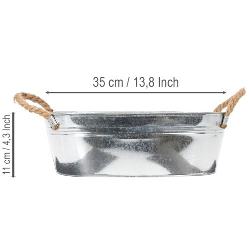 Bol ovalado de 35 cm x 21,5 cm x 11,5 cm, acabado en zinc brillante. | Floristik24.es