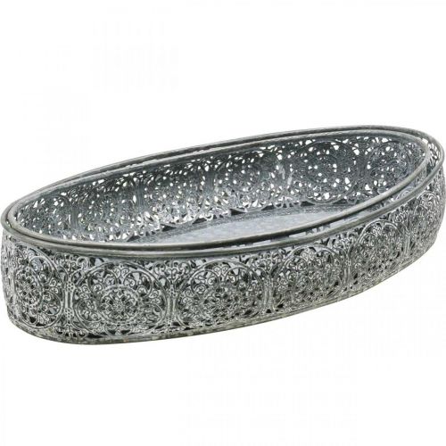 Artículo Cuenco decorativo estampado de metal gris ovalado L36cm/33,5cm juego de 2