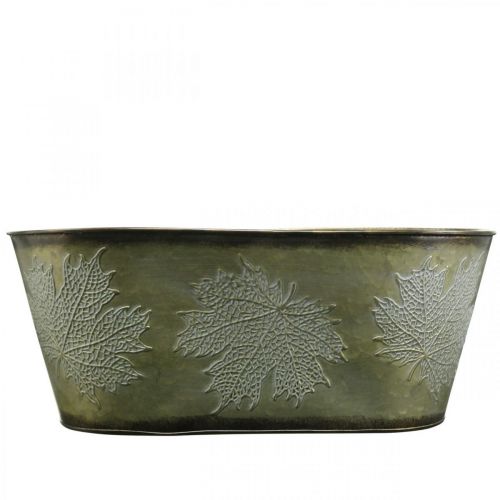 Artículo Macetero para otoño, decoración de metal con decoración de hojas verde L38cm H15cm
